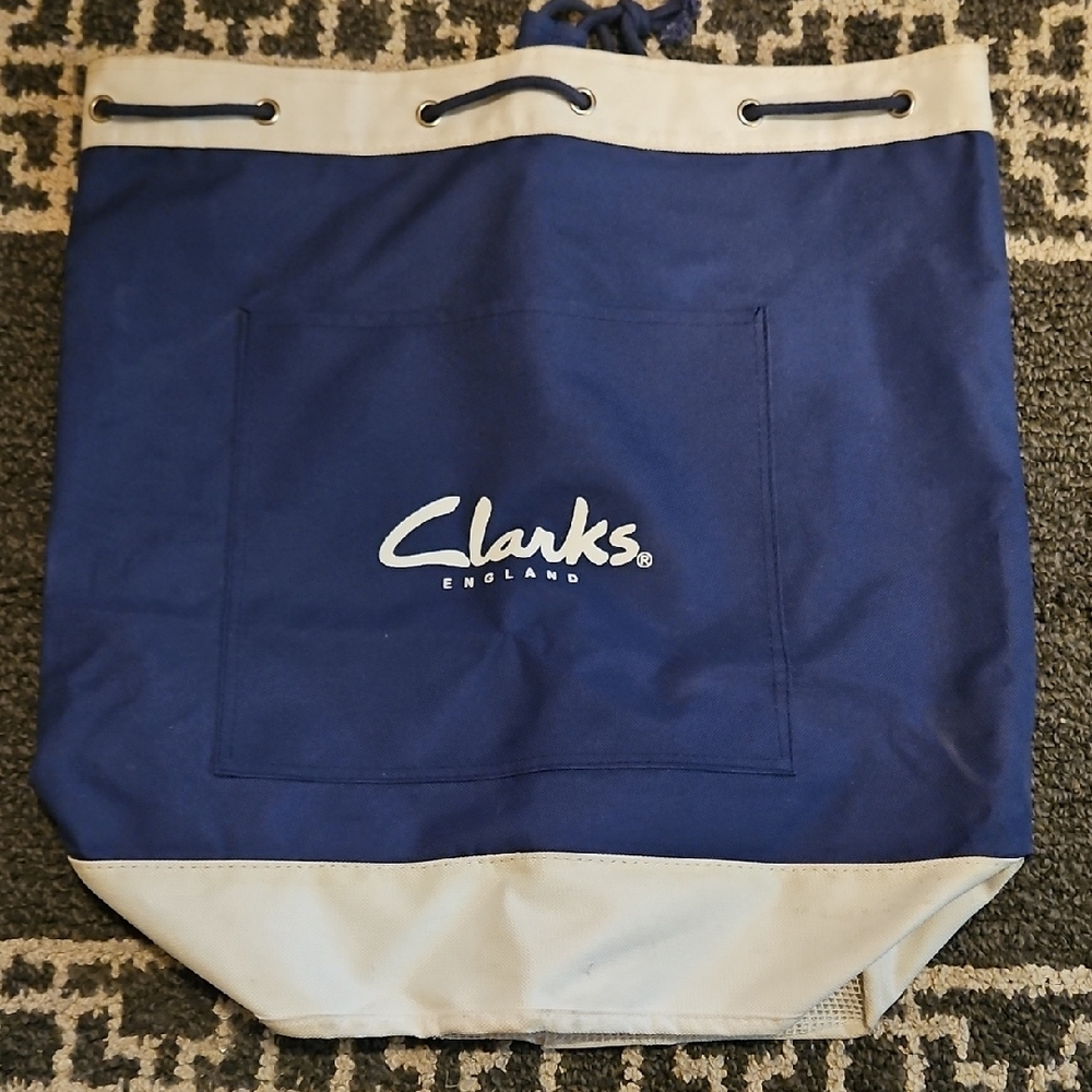 Clarks Blue and White Drawstring Duffle/Beach Bag